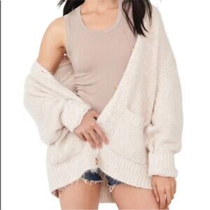 Free People Nevermind Cardi in Creme Brulee Eyelash Cardigan size Small